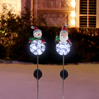 Solar Jewel Snowman & Santa Garden Stake