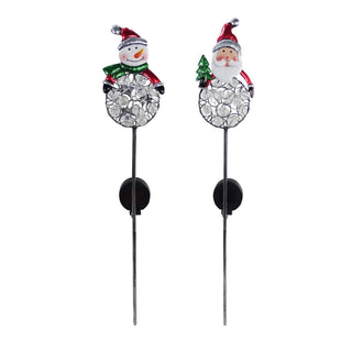 Solar Jewel Snowman & Santa Garden Stake