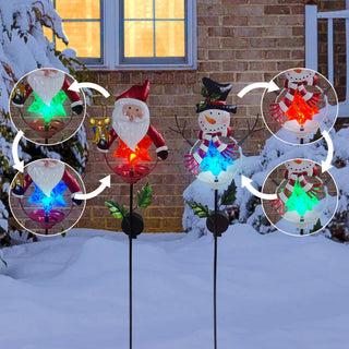 Solar Santa, Snowman Stake w/Color Changing LED