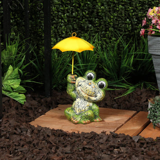Sitting Jolly Frog with Yellow Umbrella Statue