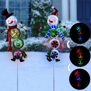 Solar Festive Snowman Color Changing Stake