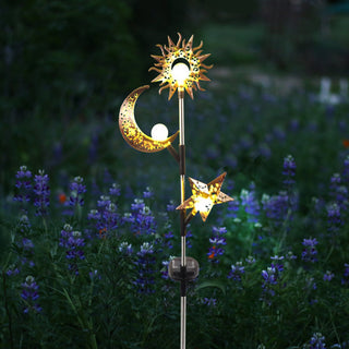 Solar  Sun, Moon and Star Stake with White LED