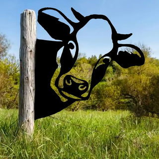 Farm Metal Cow Peeking Fence or Post Decor