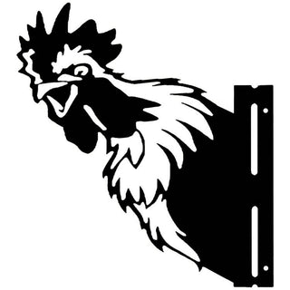 Farm Metal Rooster Peeking Fence or Post Decor