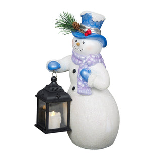 Lavender Winter Snowman Holding Lantern Statue w/Flash LED-SM