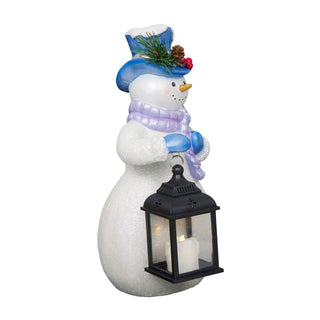 Lavender Winter Snowman Holding Lantern Statue w/Flash LED-SM