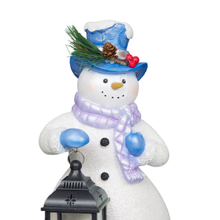 Lavender Winter Snowman Holding Lantern Statue w/Flash LED-SM