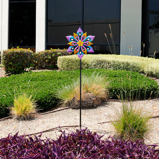 Multi-Colored Metal Layered Floral Wind Spinner Garden Stake