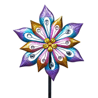 Multi-Colored Metal Layered Floral Wind Spinner Garden Stake