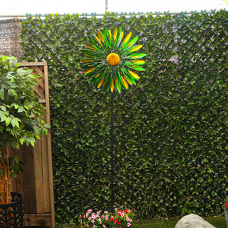 Yellow & Green Metal Flower Kinetic Wind Spinner Garden Stake