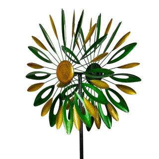 Yellow & Green Metal Flower Kinetic Wind Spinner Garden Stake