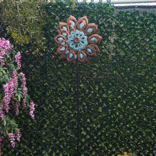 Blue and Copper Antique Flower Kinetic Wind Spinner Stake