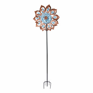Blue and Copper Antique Flower Kinetic Wind Spinner Stake