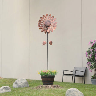 Bronze Sunflower Kinetic Wind Spinner Stake