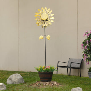 Yellow Sunflower Kinetic Wind Spinner Stake