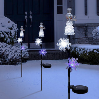 Solar Snowman and Snowflakes Christmas Stake with LED Lights