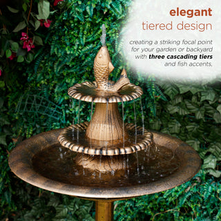 Tiered Pedestal Fish Fountain Birdbath - Gold
