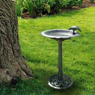Flower Birdbath with Bird Decoration