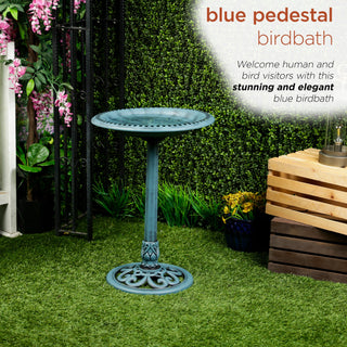 Aged Green Pedestal Birdbath with Scrollwork
