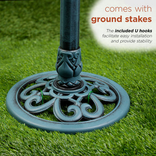 Aged Green Pedestal Birdbath with Scrollwork