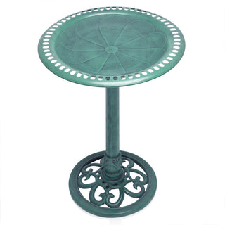 Aged Green Pedestal Birdbath with Scrollwork