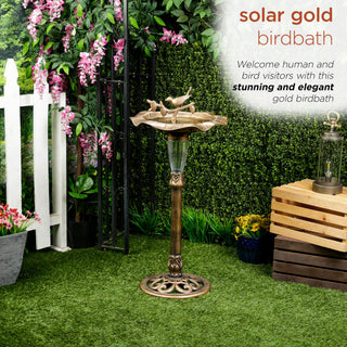 Solar Gold Birdbath with Birds and LED Light
