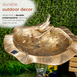 Solar Gold Birdbath with Birds and LED Light