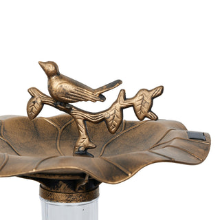 Solar Gold Birdbath with Birds and LED Light