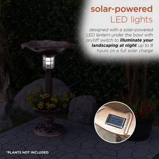 Solar Birdbath with Planter and LED Light