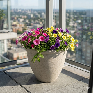 10" Beige Round Planter with Drainage Hole-Small