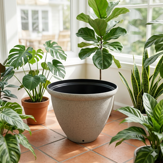 10" Beige Round Planter with Drainage Hole-Small