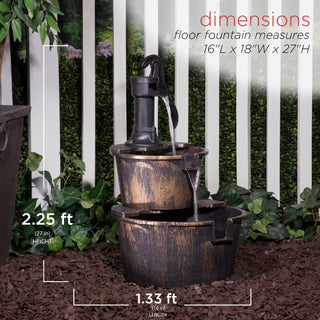 Two Tier Barrel & Pump Bronze Fountain