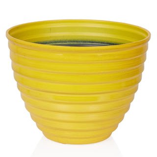 12" Yellow Ribbed Plastic Planter
