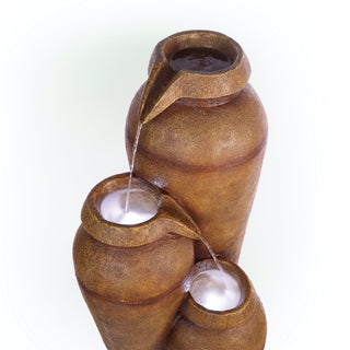 Solar Brown Cascading Vase Fountain w/ Cool White LED Lights
