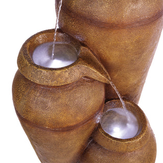 Solar Brown Cascading Vase Fountain w/ Cool White LED Lights