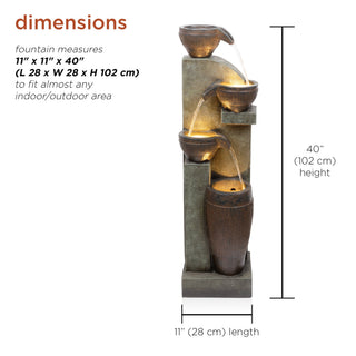 4-Tier Cascading Pot and Bowl Fountain w/ Warm White LED