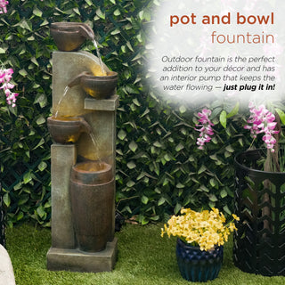 4-Tier Cascading Pot and Bowl Fountain w/ Warm White LED