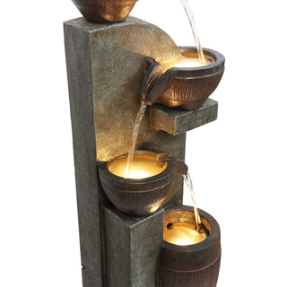 4-Tier Cascading Pot and Bowl Fountain w/ Warm White LED