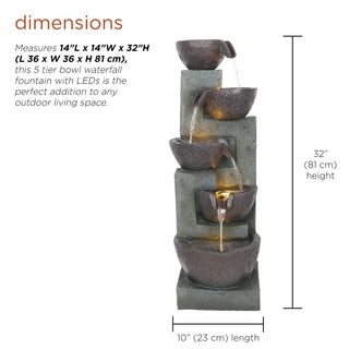 5-Tier Bowls Waterfall Fountain with LED Lights