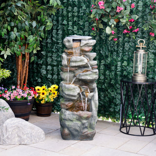 Multi-Level Rock Fountain with LED Lights