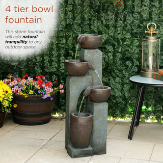 4-Tier Bowls Cascading Fountain with LED Lights