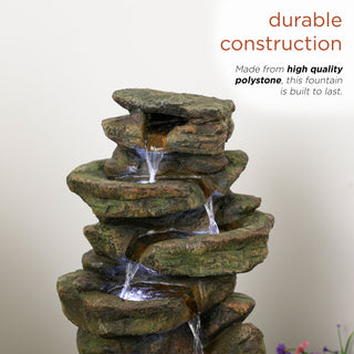 Multi-Level Tabletop Rock Fountain with LED Lights