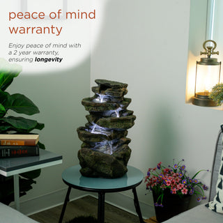 Multi-Level Tabletop Rock Fountain with LED Lights