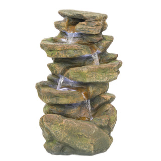 Multi-Level Tabletop Rock Fountain with LED Lights