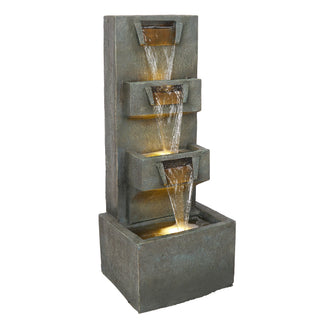 4-Tier Gray-Stoned Cascading Fountain with LED Lights