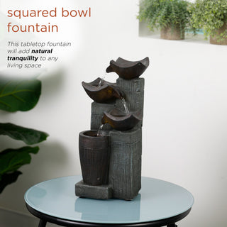 4-Tier Squared Bowls Fountain with LED Lights