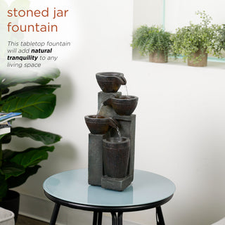 Stoned Jar Cascading Water Fountain with LED Lights