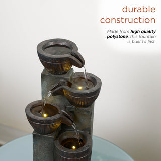 Stoned Jar Cascading Water Fountain with LED Lights