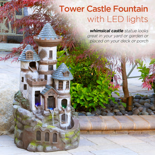 Tower Castle Fountain with Color Changing LED Lights
