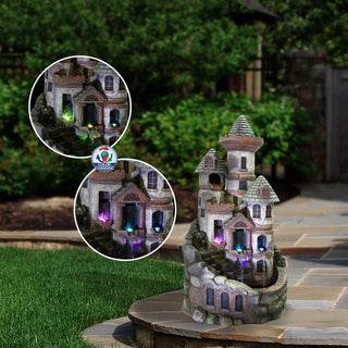 Tower Castle Fountain with Color Changing LED Lights
